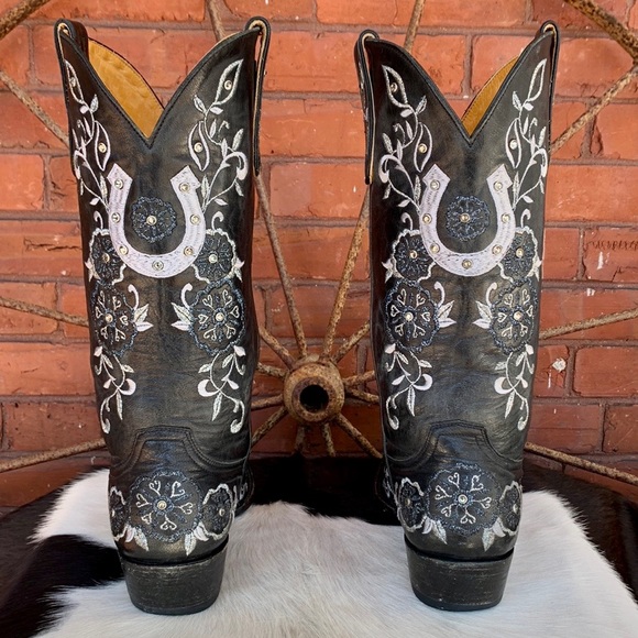 OLD GRINGO Swarovski Crystals Lucky Horseshoe Black Cowboy Western Boots 9.5 - Picture 4 of 12